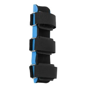 Custom-made carpal splint for dogs, cats and other animals 3D printed in blue colors
