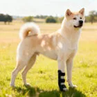 Perro con férula ortopédica delantera Mihapi para soporte de pata y recuperación de lesiones