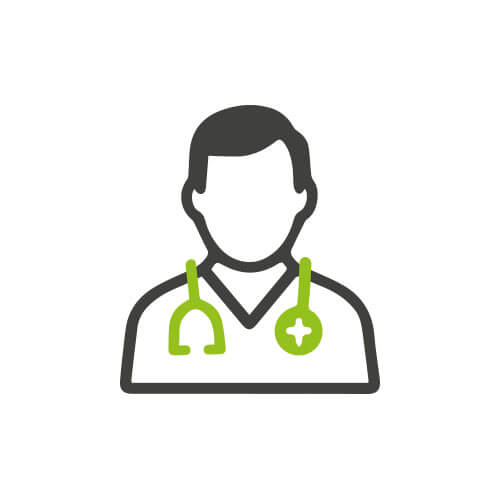 Icono de veterinario con fonendoscopio verde que representa la recomendación profesional de Mihapi