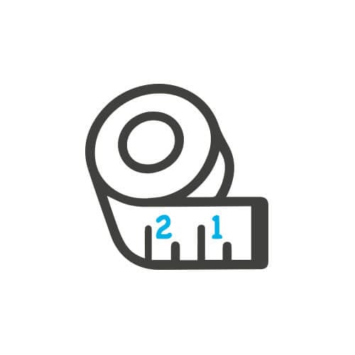 Icono de cinta métrica azul que representa el proceso de toma de medidas personalizado para férulas Mihapi