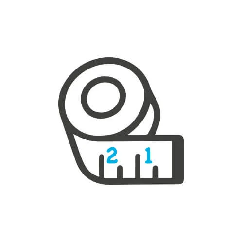 Icono de cinta métrica azul que representa el proceso de toma de medidas personalizado para férulas Mihapi