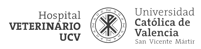 Logo del Hospital Veterinario de la Universidad Católica de Valencia, colaborador de Mihapi.