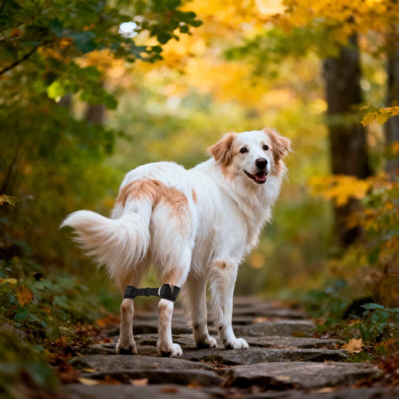 control band for dog's hind legs. Dog walking with Walkband Mihapi, a hind leg control band that helps improve stability.
