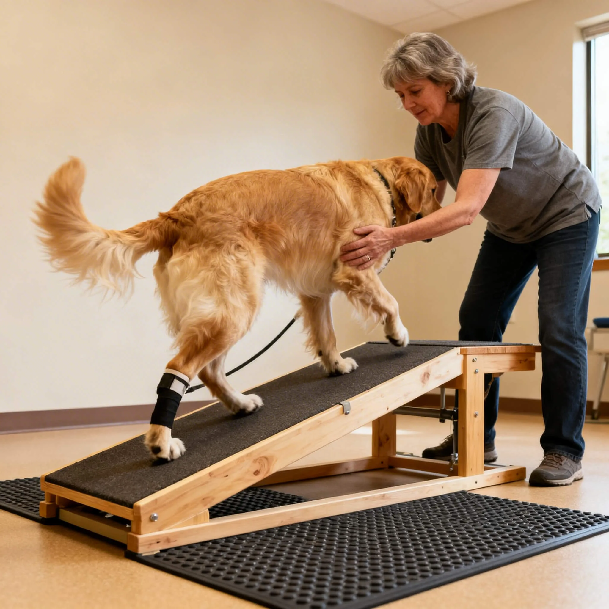 ejercicios de fisioterapia canina en casa con rampa para fortalecer tren posterior